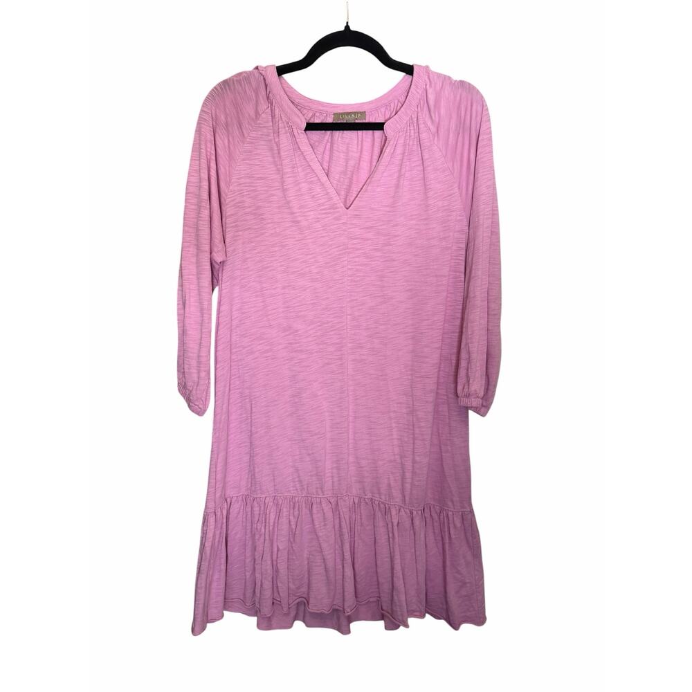 Lilla P Pink Pima Cotton Modal Ruffle Hem Dress Sz M NWOT Coastal Resort Travel - Picture 2 of 8